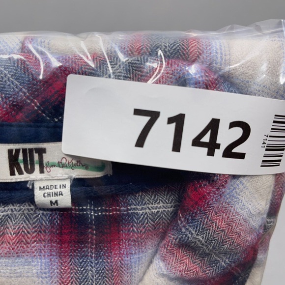 Kut From The Cloth Flannel Shirt Women Medium Plaid Button Down Roll Up Sleeve - Picture 12 of 12